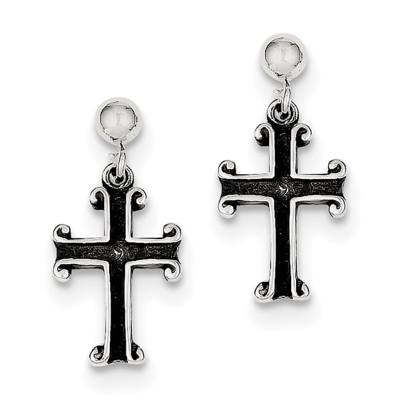 Primal Silver Sterling Silver Antiqued Cross Post Earrings