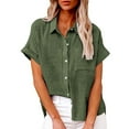 thumbnail image 2 of Green Young Adult Tops Women's Spring Autumn Casual Double Pocket Short Sleeve Cotton Shirt Top Plus Size Tops for Women, 2 of 6