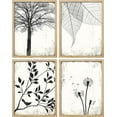 thumbnail image 2 of PixonSign Framed Posters Black & White Forest Tree Leaf Dandelion Prints, Set of 4 Country Farmhouse Plants Wall Décor, Adhesive Canvas Wall Art, Minimalism Home Artwork - 12"x16" Natural, 2 of 5