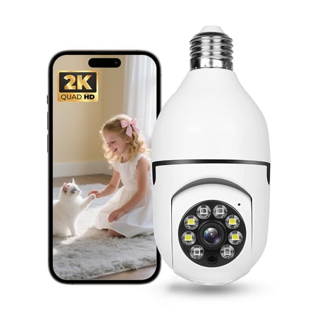 Light Bulb Security Camera -5G& 2.4GHz WiFi 2K 3MP Security Cameras Wireless Outdoor Motion Detection and 911 Alarm Monitoring,Open AI Enabled,US Local Cloud, Color Night Vision,