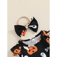 thumbnail image 6 of Suealasg 3Pcs Newborn Baby Girls Halloween Outfits Clothes Set 3 6  12 18 Months Infant Girls Flying Sleeve Romper +Ghost Pattern Ruffled Overall Dress +Bow Headband Set, 6 of 7