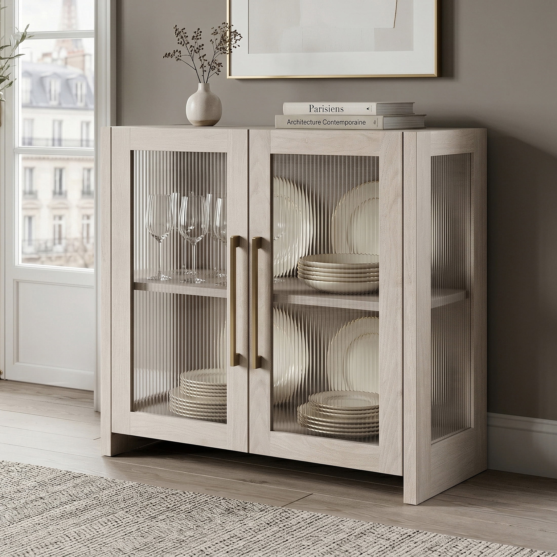 Evelyn&Zoe Modern/Contemporary 32" Wide Alder White Accent Cabinet