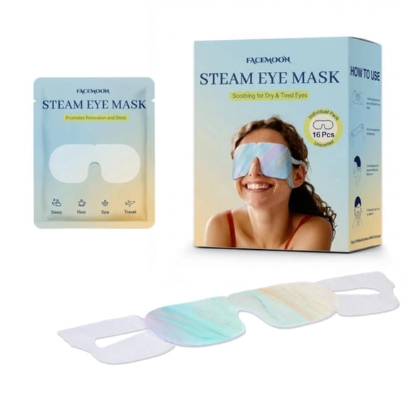 FACEMOON Steam Eye Mask – 16 Count, Self-Heated Disposable Warm Compress | For Dry Eyes, Sleep, Eye Strain Relief, Dark Circles & Puffiness | Odorless