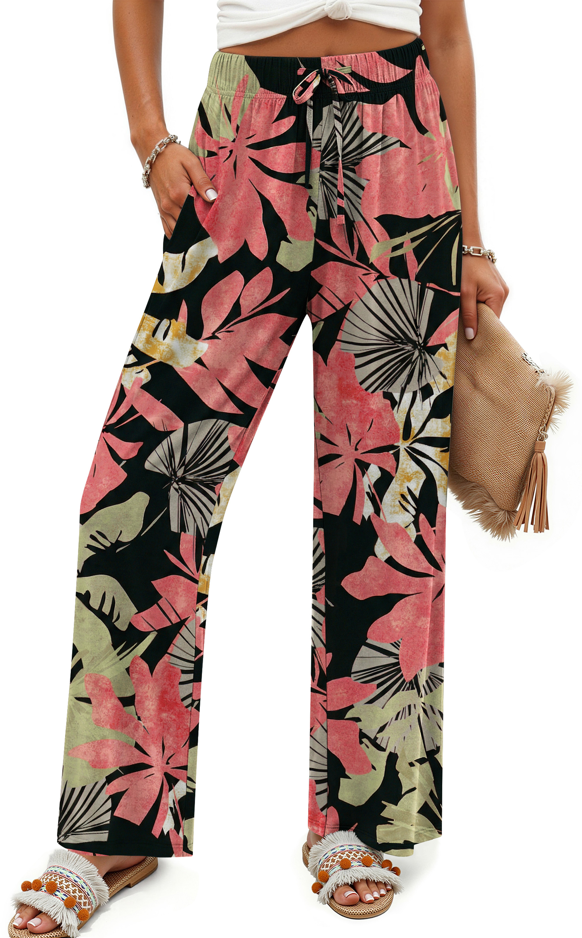 Fantaslook Womens Pants Casual Boho Palazzo Pants Wide Leg Lounge Pants Trousers with Pocket