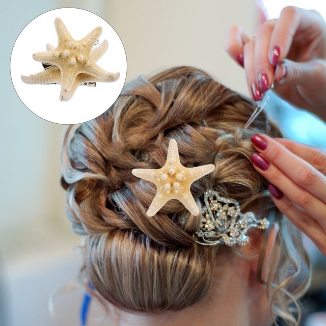 BEADCEST 2Pcs Handmade Five-Pointed Sea Star Hair Clip 4.50X4.20X1.50Cm Beach Seashell Hair Clips