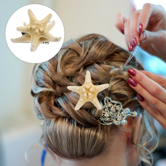 BEADCEST 2Pcs Handmade Five-Pointed Sea Star Hair Clip 4.50X4.20X1.50Cm Beach Seashell Hair Clips