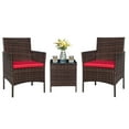 thumbnail image 2 of Homall 3 Pieces Patio Furniture Set Outdoor PE Rattan Wicker Patio Conversation Set Bistro Set with Tempered Glass and Cushioned Chairs, Brown/Red, 2 of 7