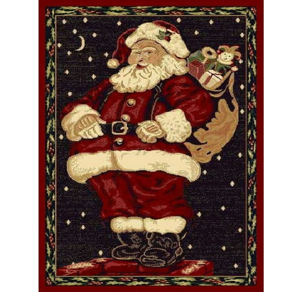 Mybecca Christmas Rug Holiday Décor Santa Claus Area Rug Approximately: 3'4" x 4'6" Woven for Home Dining Room Living Room