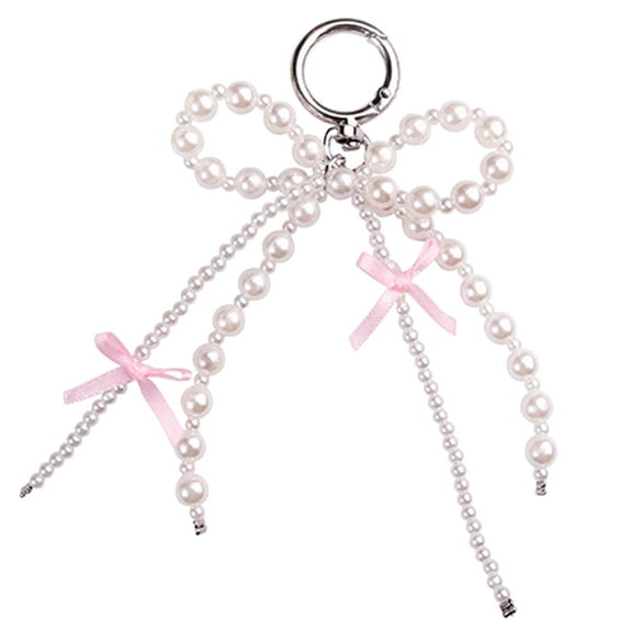 UNTERING Bowknot Shaped Keychain Pendant Pearls Beaded Butterfly Knot Key Chain Fashionable Bow Ornament for Phones Car Key Bag