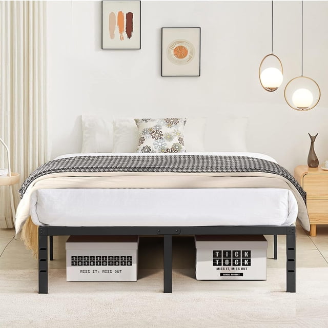 SAFONUS Marco de Cama de Metal de Plataforma Simple y Atmosférica, Base Cama Matrimonial,Espacio de Almacenamiento Debajo de la Cama, Marco Resistente (Matrimonial)