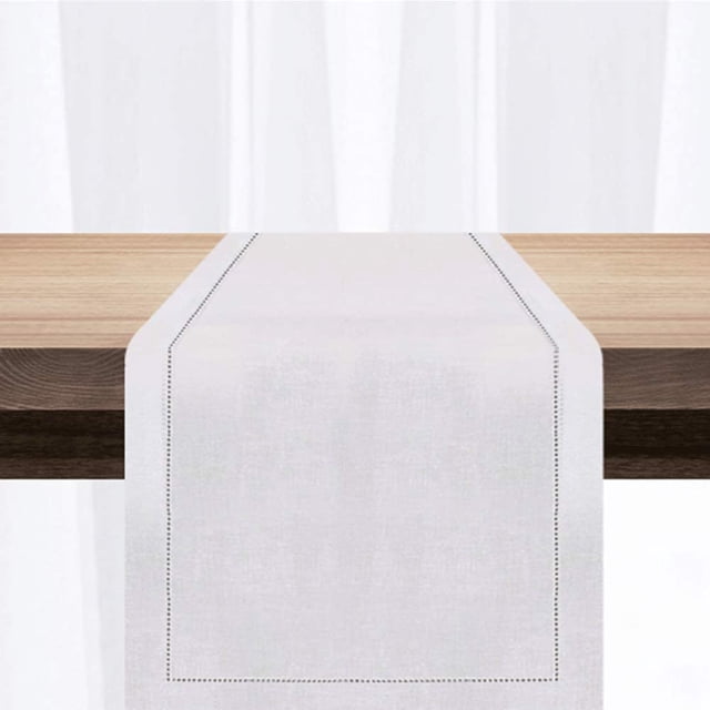 Chemins de Table Longs Faits à la Main Ourlés 16 x 126 Pouces, Chemins de Table Naturels Faits à la Main - Blanc