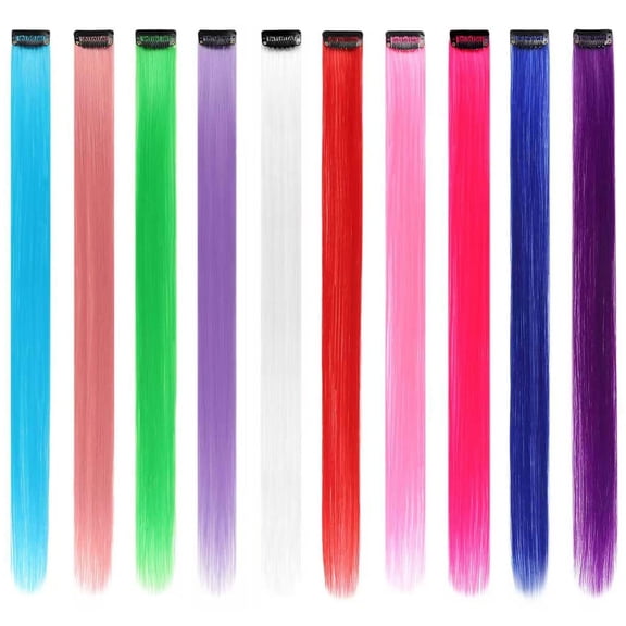 Colored Hair Extensions Clip in 10 Pieces Colorful Synthetic