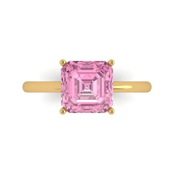 2.5 ctw Solitaire Anniversary Ring for Women | Asscher Cut Simulated Pink Diamond | Hyperallergenic Solid 18K Yellow Gold