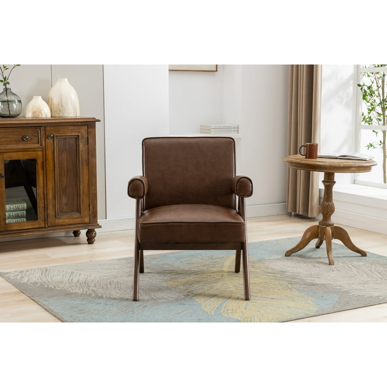 Lummus cognac wood store frame upholstered accent chair