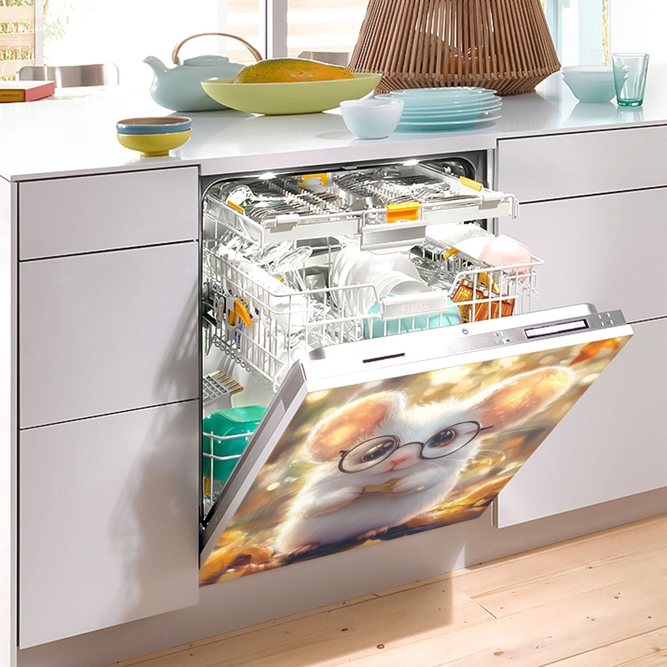 Dishwasher Magnetic Sticker 23x26 Inch Refrigerator Magnetic Sticker Washing Machine Magnetic Sticker Kitchen Panel Magnetic Sticker Home Decor Adorable White Mouse