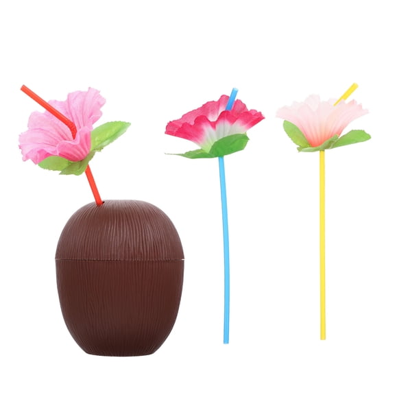 Raindrops 4-Pack Assorted Color Coconut-Shaped Cups with Reusable Straws for Parties and Outdoor Use