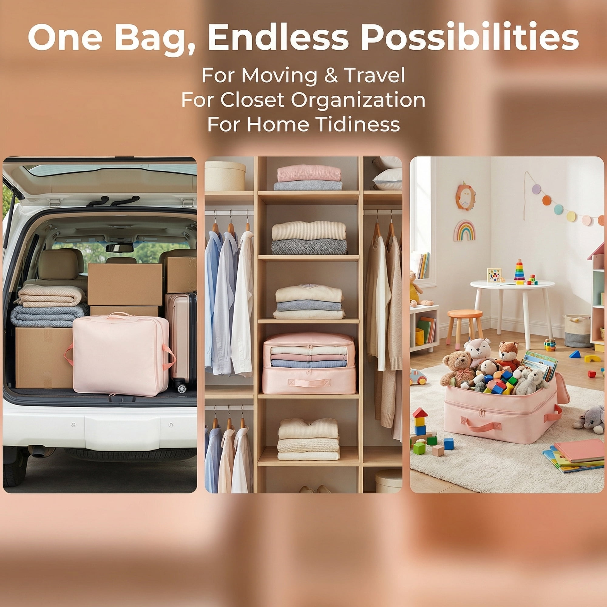 Unique Bargains Clothes Storage Bags for Organizing Bedroom Light Pink 19.7"x15.7"x11.8"
