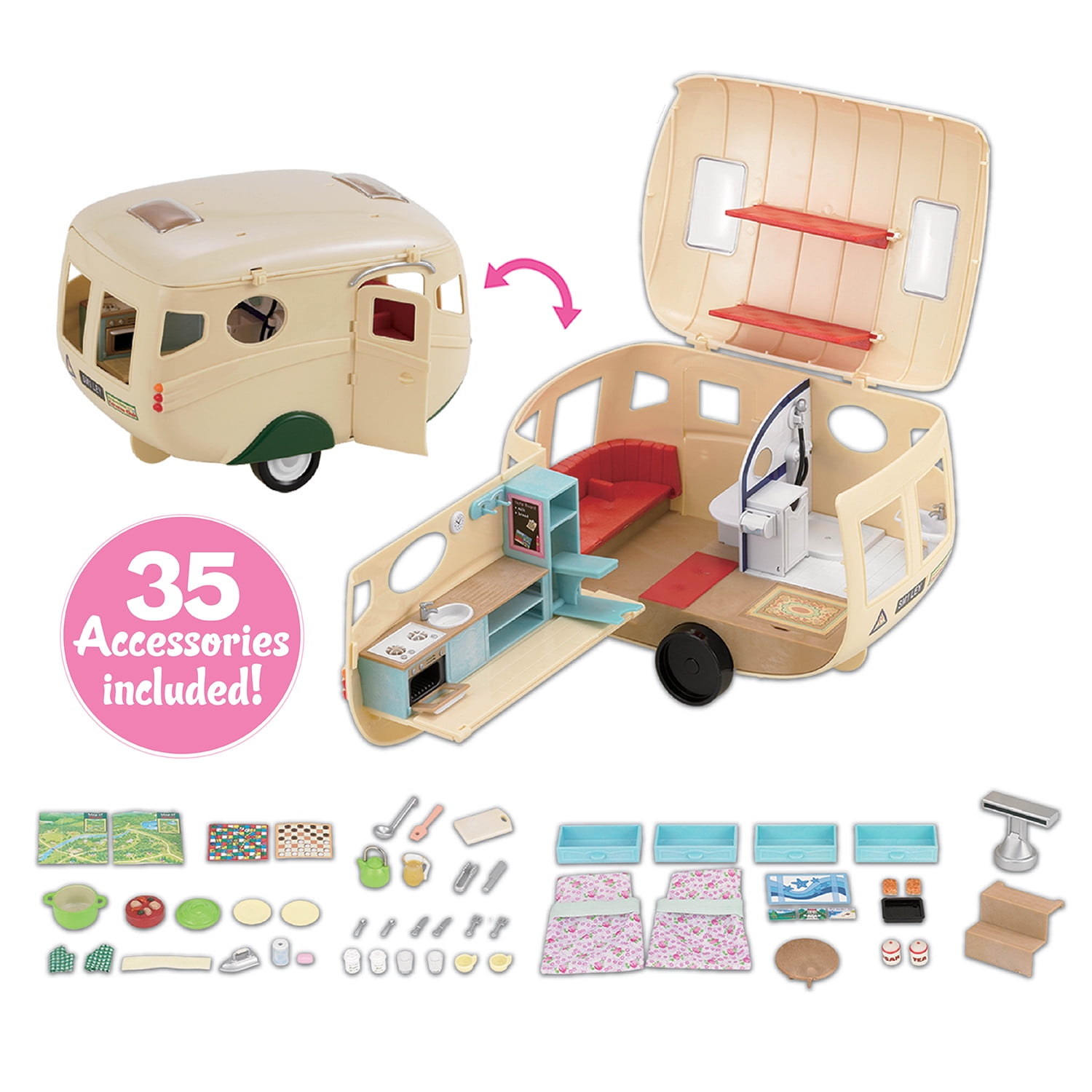 over Grommen Openbaren Calico Critters Caravan Family Camper, Toy Vehicle for Dolls with  Accessories - Walmart.com