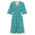 thumbnail image 6 of Drses Summer Dresses for Women 2024 Casual V Neck Floral Bohemian Wrap 3/4 Sleeve Midi Dress, 6 of 8