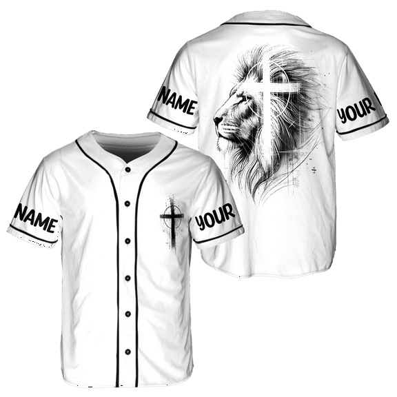 Lotusprinthandmade Personalized Lion and Christian Jesus-Symbolic Lion Unisex Baseball Jersey XS-5XL Multicolor (S)