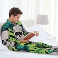 thumbnail image 6 of Yiaed Skull and Palm Leaves Print Men’s Pajamas Set - Long Sleeve Button Down Sleep Shirt and Pajama Bottoms Sleepwear Set Mens Pjs Sets Men's Pajama Bottoms-, 6 of 7