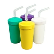 Re-Play Made in The USA 4pk Straw Cups with Reversable Reusable Straw for Easy Baby, Toddler, and Child Feeding - Aqua, Yellow, Amethyst, White (Pop+)…