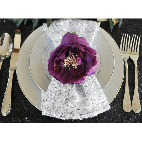 Wedding Linens Inc. (10pcs) 20"x20" Sequin Taffeta Napkins for Wedding, Luxury Events, Party use - Platinum