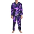 thumbnail image 3 of Fotbe Purple Pattern White Tiger Pijama de Hombre con Estampado de Manga Larga, Conjunto de 2 Piezas, Ropa de Dormir Suave y Cómoda con Bolsillos-Small, 3 of 7