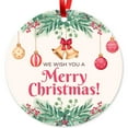 thumbnail image 1 of Soul Décor Christmas Ornaments Tree Decoration, We Wish You A Merry Christmas Ornament, Large 3.75" Round Metal Ornament, Velvet Pouch Included, 1 of 7