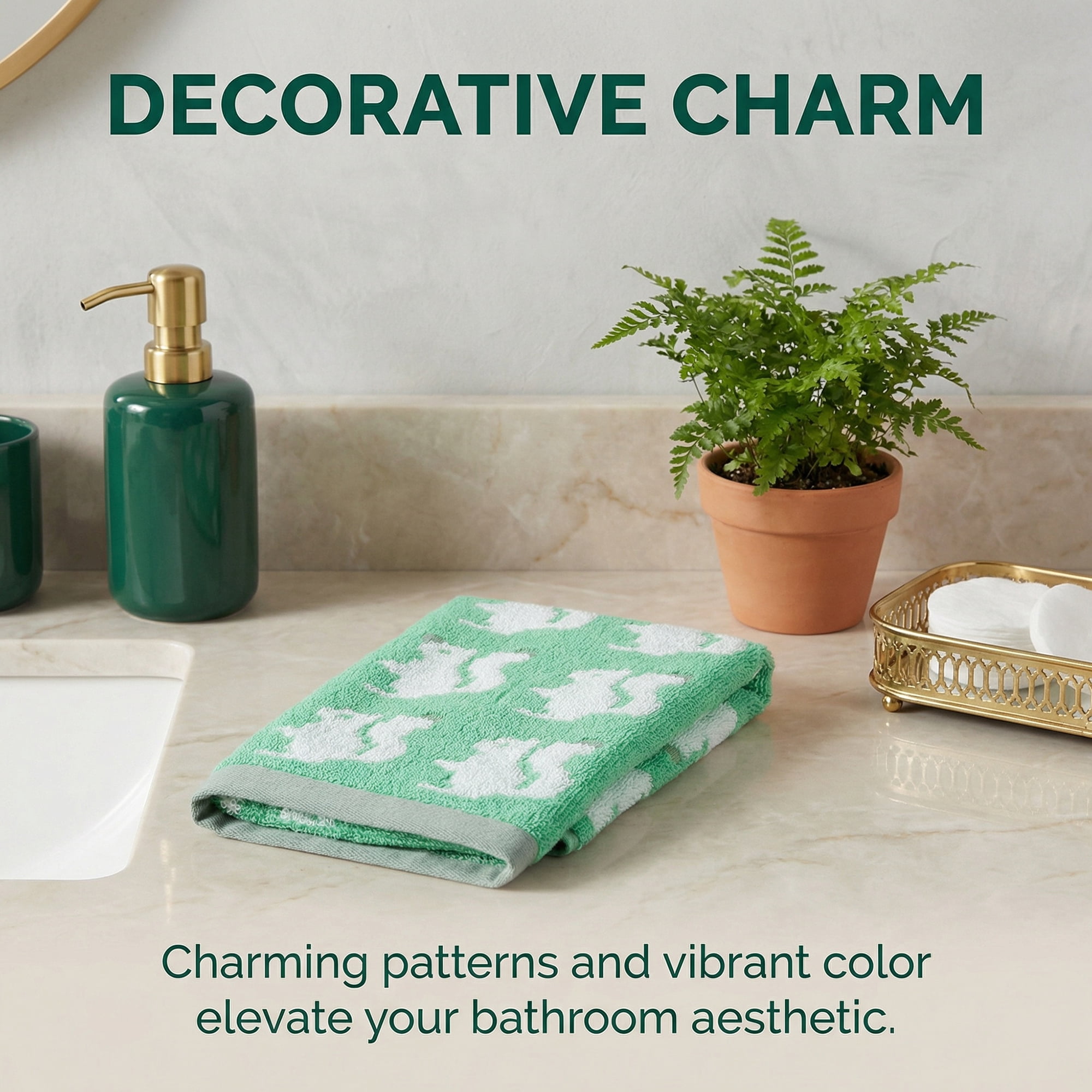 Unique Bargains Cotton Cute Cartoon Jacquard Soft Hand Towel Dark Green 29" x 13"