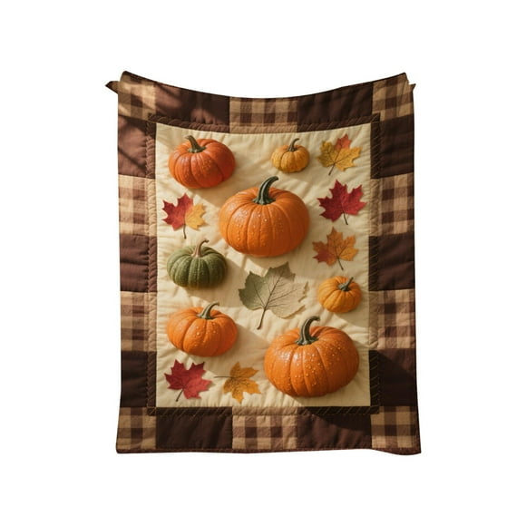 Thanksgiving Pumpkin Maple Leaf Fruit Blanket Digital Print Flannel, Warm Cozy Nap Blanket