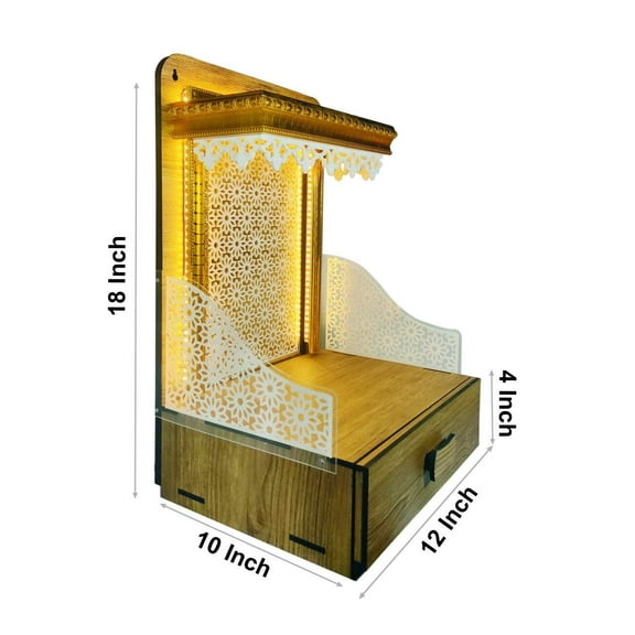Design Textured Wooden Temple For Home And Office with LED Lights /Wall Hanging Mandir/Mandir For Home / Pooja Ghar / Hindu Temple