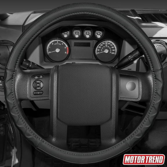 BDK Motor Trend 18 Inch Car Steering Wheel Cover for Trailer Truck - Heavy Duty Protection Black Black