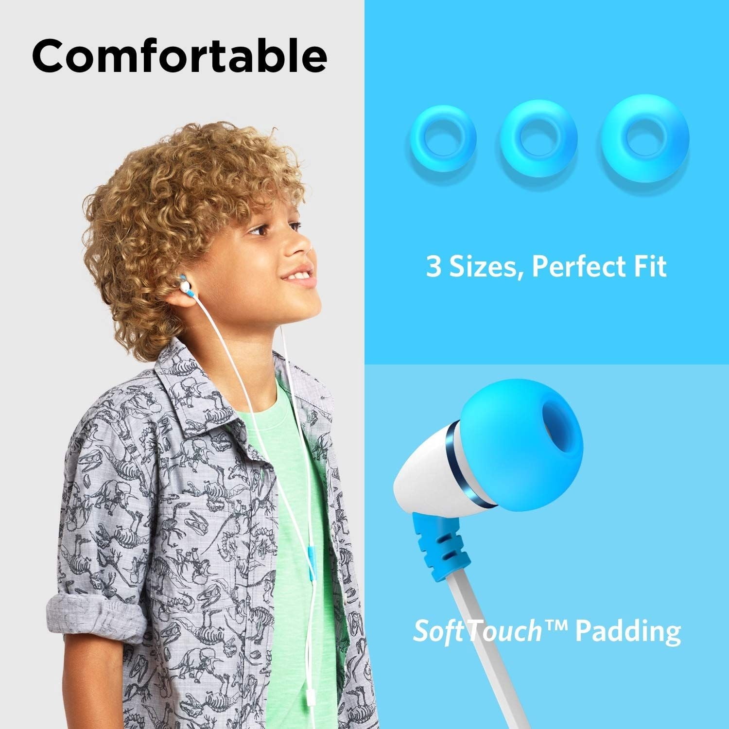 LilGadgets BestBuds Volume Limited, Wired in-Ear Earbuds Includes Microphone, Travel Case School Blue