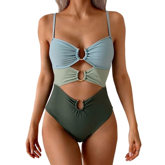 Awdenio Swimsuit for Women Cutout One Piece Swimsuit with Ring Linked Bathing Suit for Beach Vacation