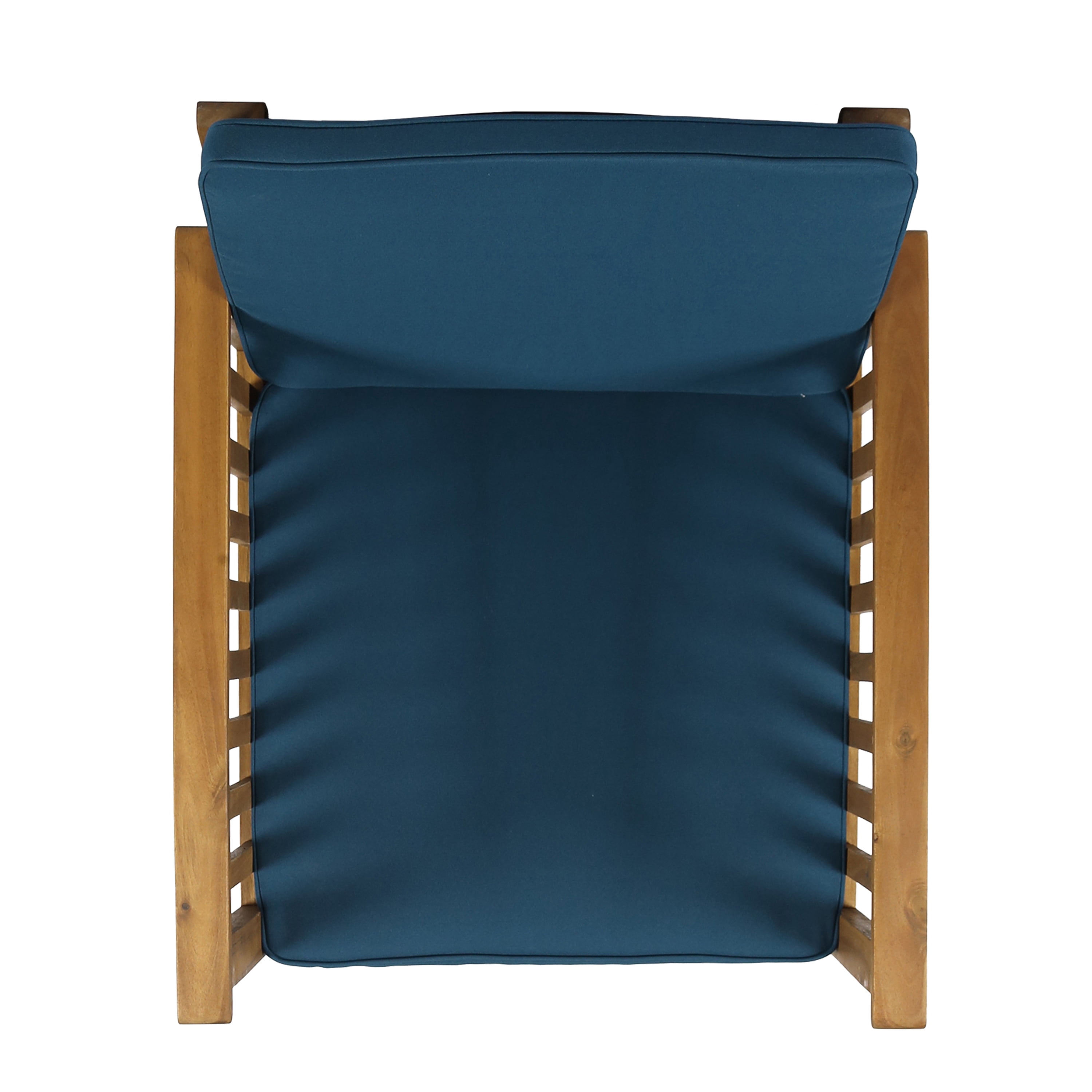 Outdoor Single Club Chair Set of 2, Acacia Wood Frame Relax Seats for Patio Garden, Teak and Dark Teal