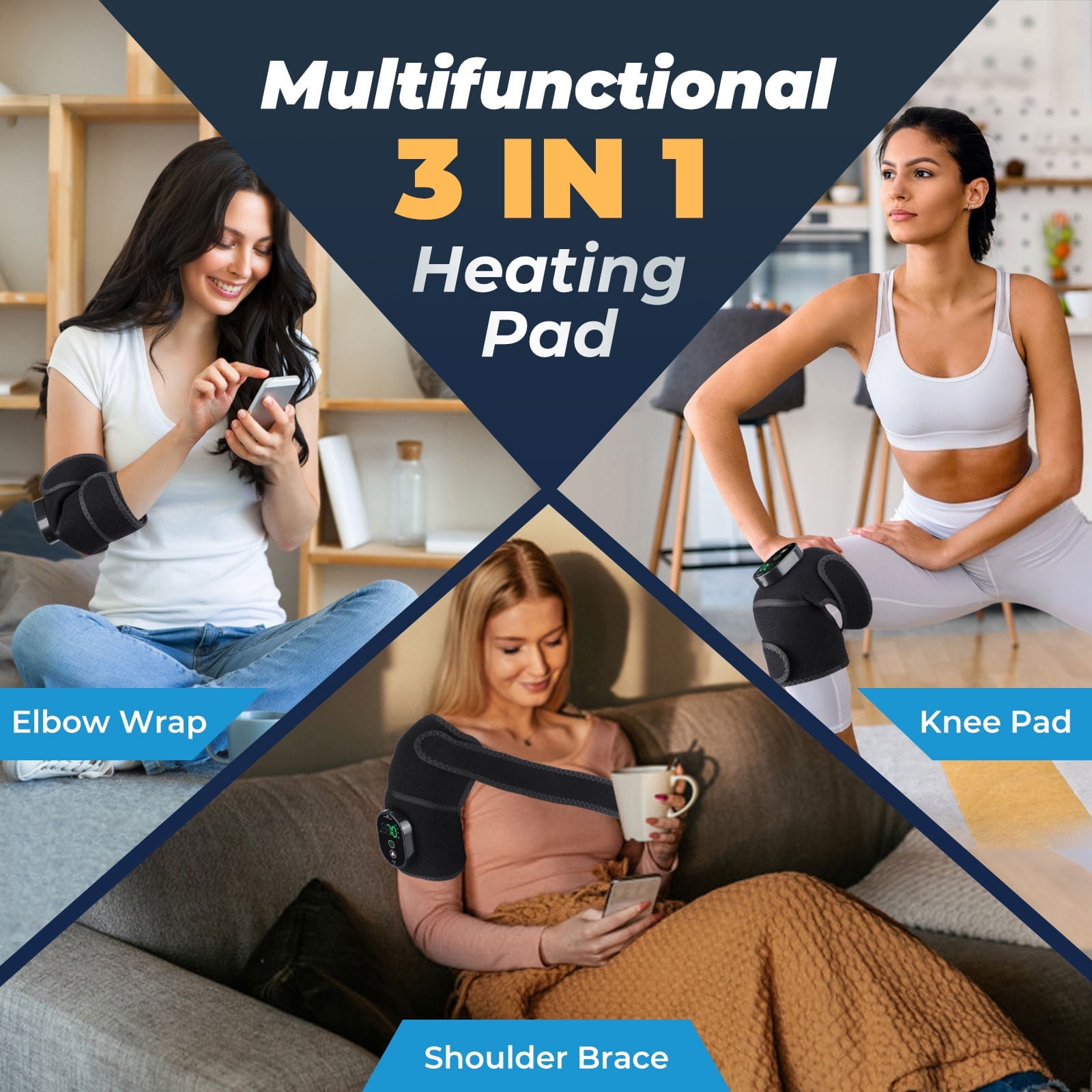 JeckyBro Heated Knee Brace Wrap Heating Pad for Knee,Knee Heating Pad with controler Cordless Knee Warmers USB Charging 28*9in