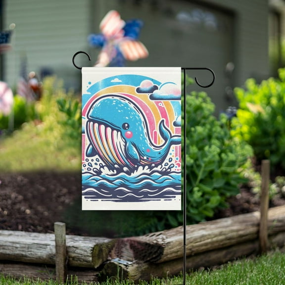 Whale Wave Cute Garden Flag Double Sided Outdoor Banners for Courtyard Outdoor Lawn Farmhouse Holiday Decorations