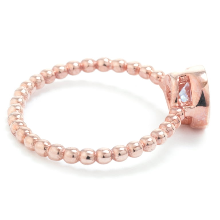Beaded Band Ring with Cubic Zirconia Rose Gold-plated Sterling Silver Beaded Band Ring with Cubic Zirconia Rose Gold-plated Sterling Silver