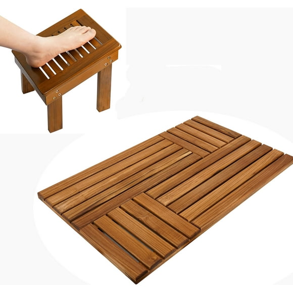 Utoplike Teak Wood Bath Mat for Bathroom and Shower Foot Stool for Shaving Legs