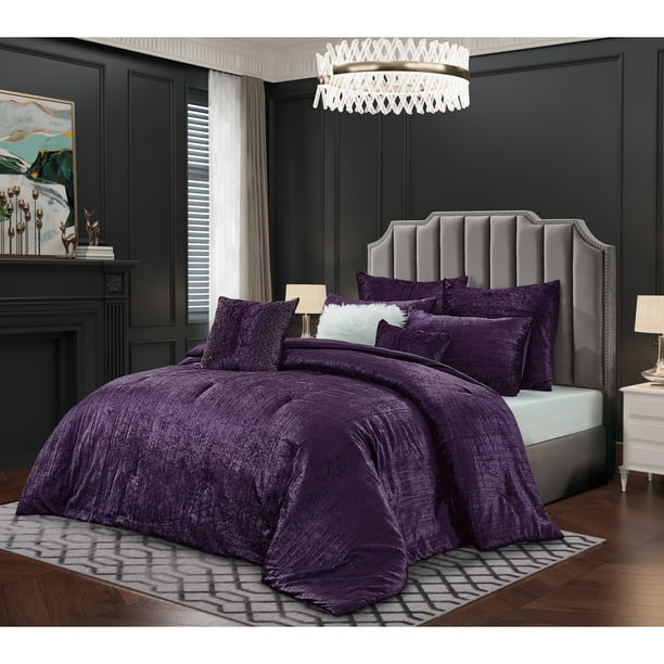 Grace Living Abella Crinkle Velvet Comforter Set 2 Pillow Shams 2 Euro Shams 3 Decorative Pillows 1 Comforter