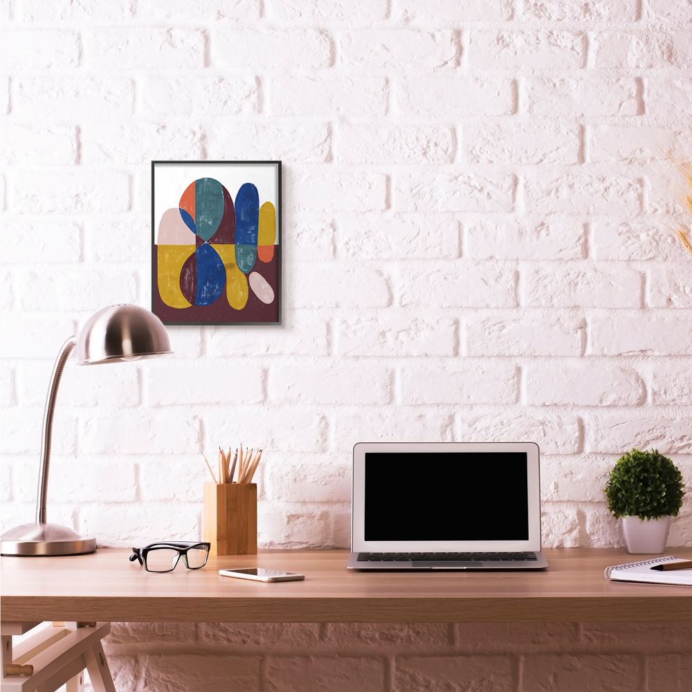 Stupell Industries Abstract Shapes Purple Blue Yellow Design Framed Wall Art by Daphne Polselli