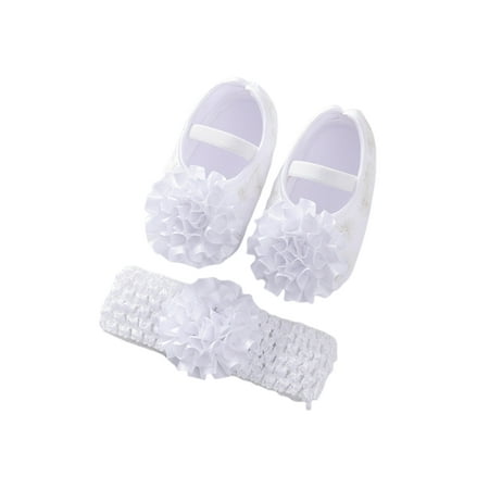 

Woobling Baby Girls Crib Shoes Prewalker Mary Jane First Walker Flats Party Princess Dress Shoe With Headband Comfort Lightweight White+Headband 3C