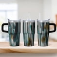 thumbnail image 2 of Double Wall 20oz Stainless Steel Textured Tumbler with Handle, Insulated Coffee Travel Mug, Geometric Pattern Leak Proof, 2 of 5