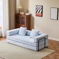 thumbnail image 4 of Convertible Floor Sofa Bed with Pillow Back Support, Armrests, Chenille Fabric, Light Blue - for Living Room & Bedroom, 4 of 9