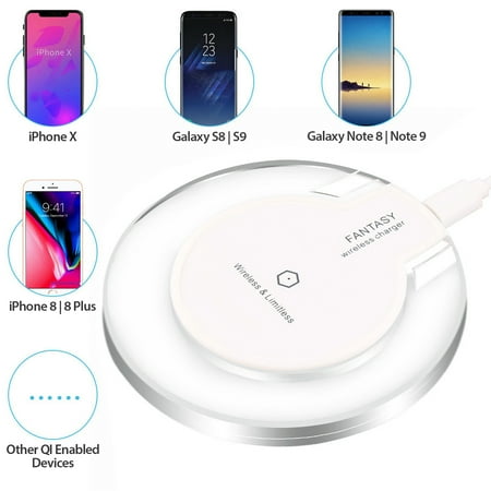 Qi Wireless Charging Pad Slim Charger Dock For Apple iPhone X iPhone 8 Plus Samsung Galaxy S8 S9+ Galaxy S6 S7 Edge Plus Note 9 8 5 Xperia XZ3 LG G7 ThinQ and all Qi-Enabled (Best Iphone Qi Charger)