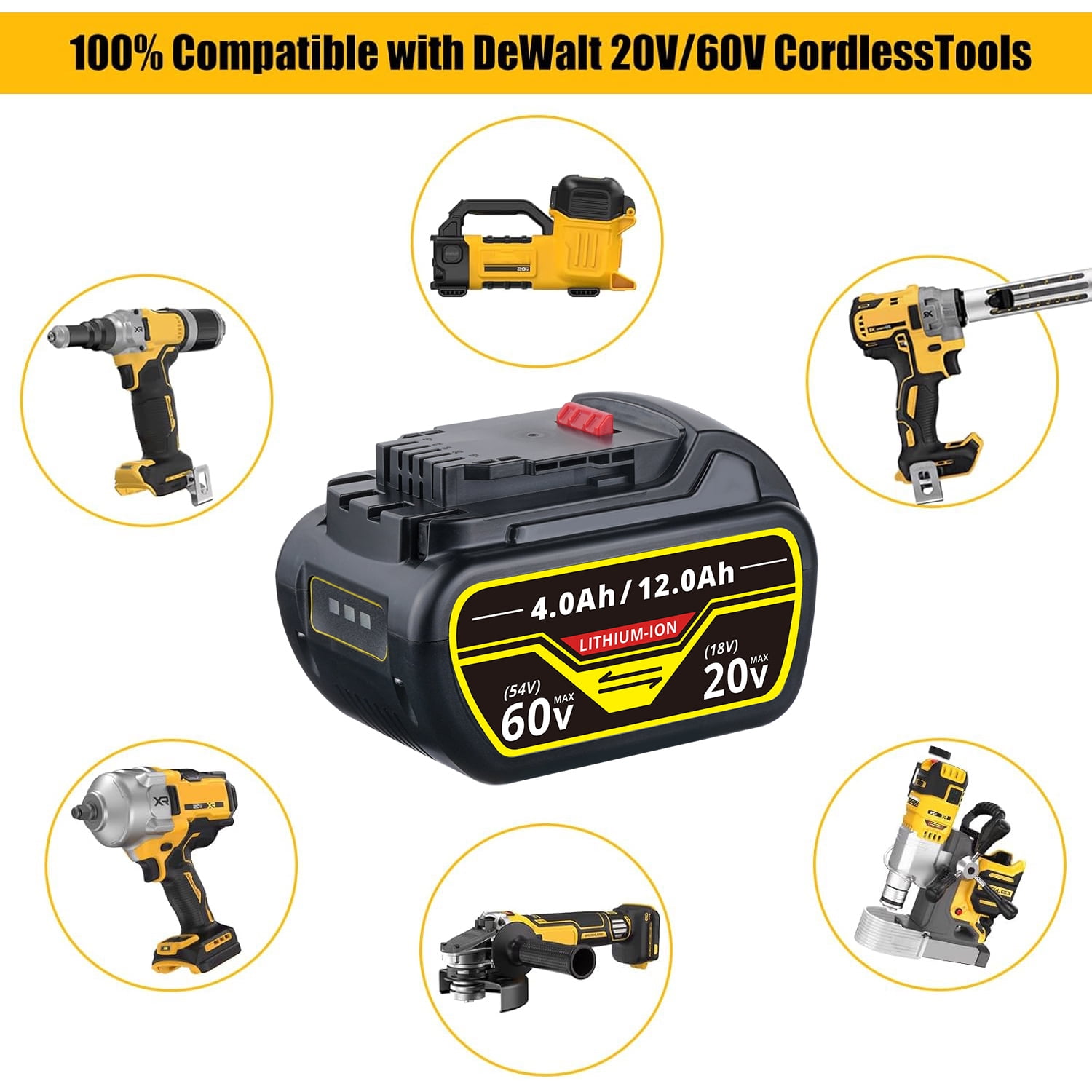 Persever 1Pc 4.0Ah-12.0Ah DCB606 Li-on Battery Replace for De-wal-t 20v/60v Flex-Volt Battery Pin DCB609 DCB612 DCB615 Compatible with Power Tools & Tools DCB118 DCB1104 DCB1106 DCB1112