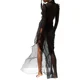 thumbnail image 4 of Vestido de lencería transparente de manga larga con volantes para mujer, vestido Sexy bohemio con abertura alta, cuello en V, Playa y fiesta, 4 of 5