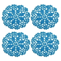 Fabric Coasters, 4pcs 4" - Cotton Woven Crochet Doilies, Lace Embroidery Cup Mat with Floral Pattern (Sky Blue)