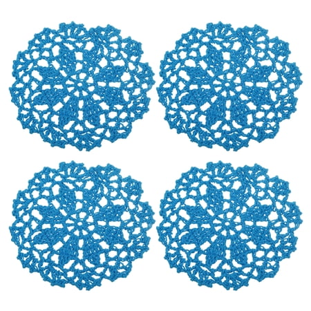 Fabric Coasters, 4pcs 4" - Cotton Woven Crochet Doilies, Lace Embroidery Cup Mat with Floral Pattern (Sky Blue)